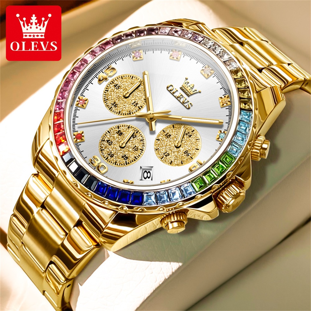 Rolex Watch Datejust - OLEVS 2939 Luxury Quartz Movement Rainbow