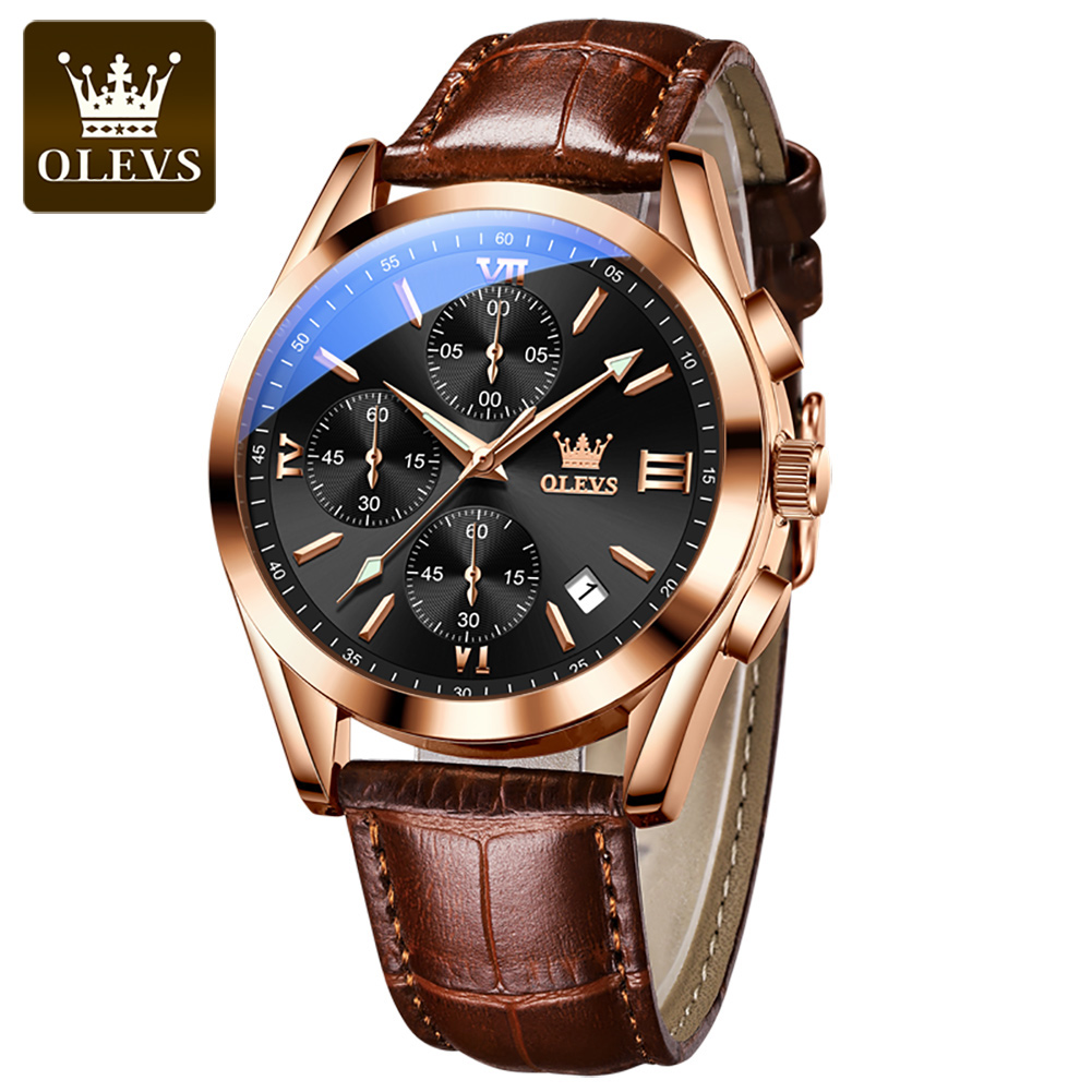 OLEVS 2872 Chronograph Quartz  - Leather Watch Band Men review and price