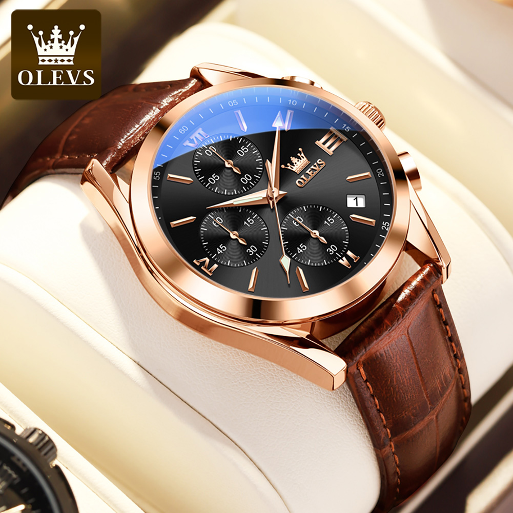 OLEVS 2872 Chronograph Quartz  - Leather Watch Band Men review and price
