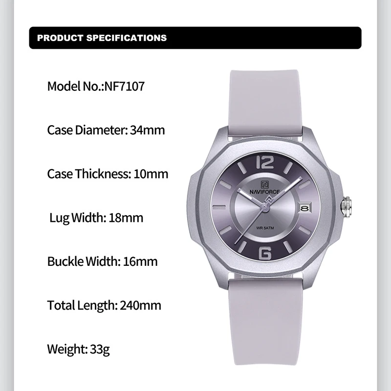 NAVIFORCE 7107 Watch for Women - Silicone Band Women review and price